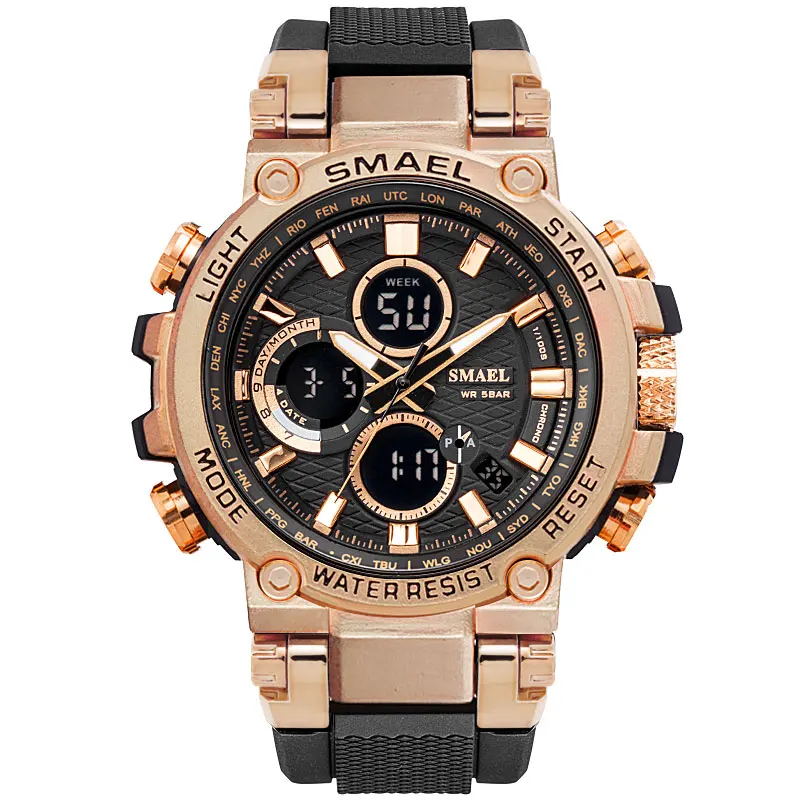 

SMAEL wholesale Multifunction 1803 sport water resistant digital sports chronograph watch men, Army green, black, khaki, gold, red, blue