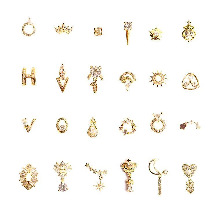 

Boutique Nail Arts AAA Zircon Crown Moon Hollow Out Love Heart Nail Charms Women Beauty Finger Nail Jewelry, Colorful
