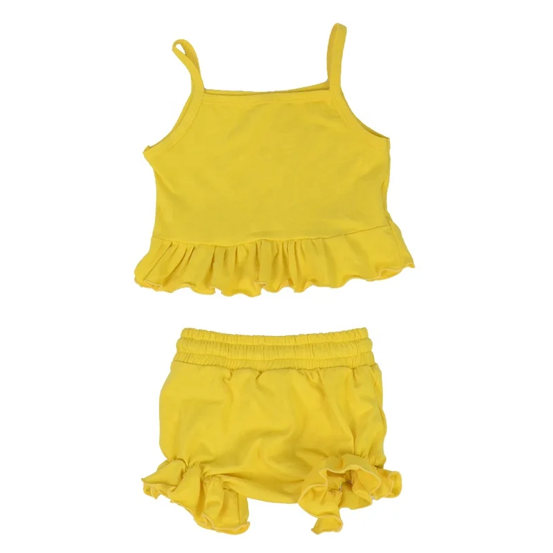 

Wholesale baby girls' clothing sets peach Halter ruffle Hem dress Solid color Shorts suit boutique clothing kids