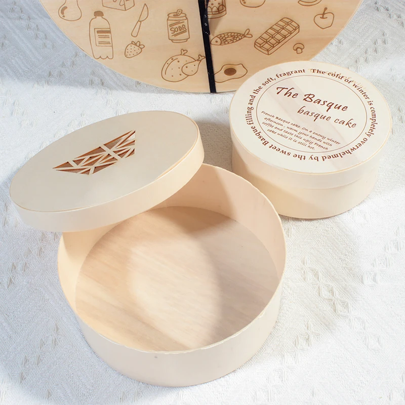 

Cheap Custom Wooden Round Salad Bakery Food Container Packaging Cake Veneer Cheese Grazing Charcuterie Board Christmas Gift Box