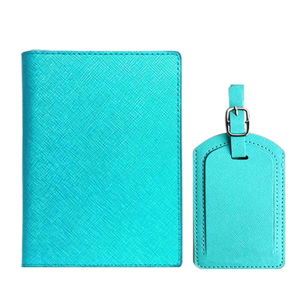 

Multi colors Premium pu leather passport holder luggage tag set for travel Factory price fashion passport sets for travel agent