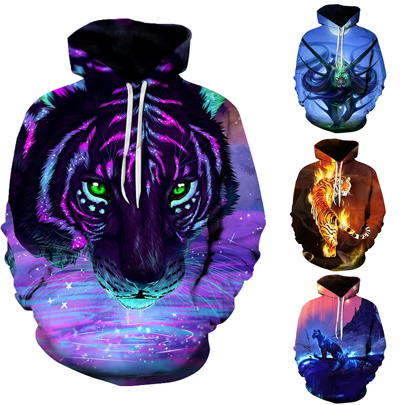 

Tiger 3D digital hooded sweatshirt street fashion personality casual pullover hoodie