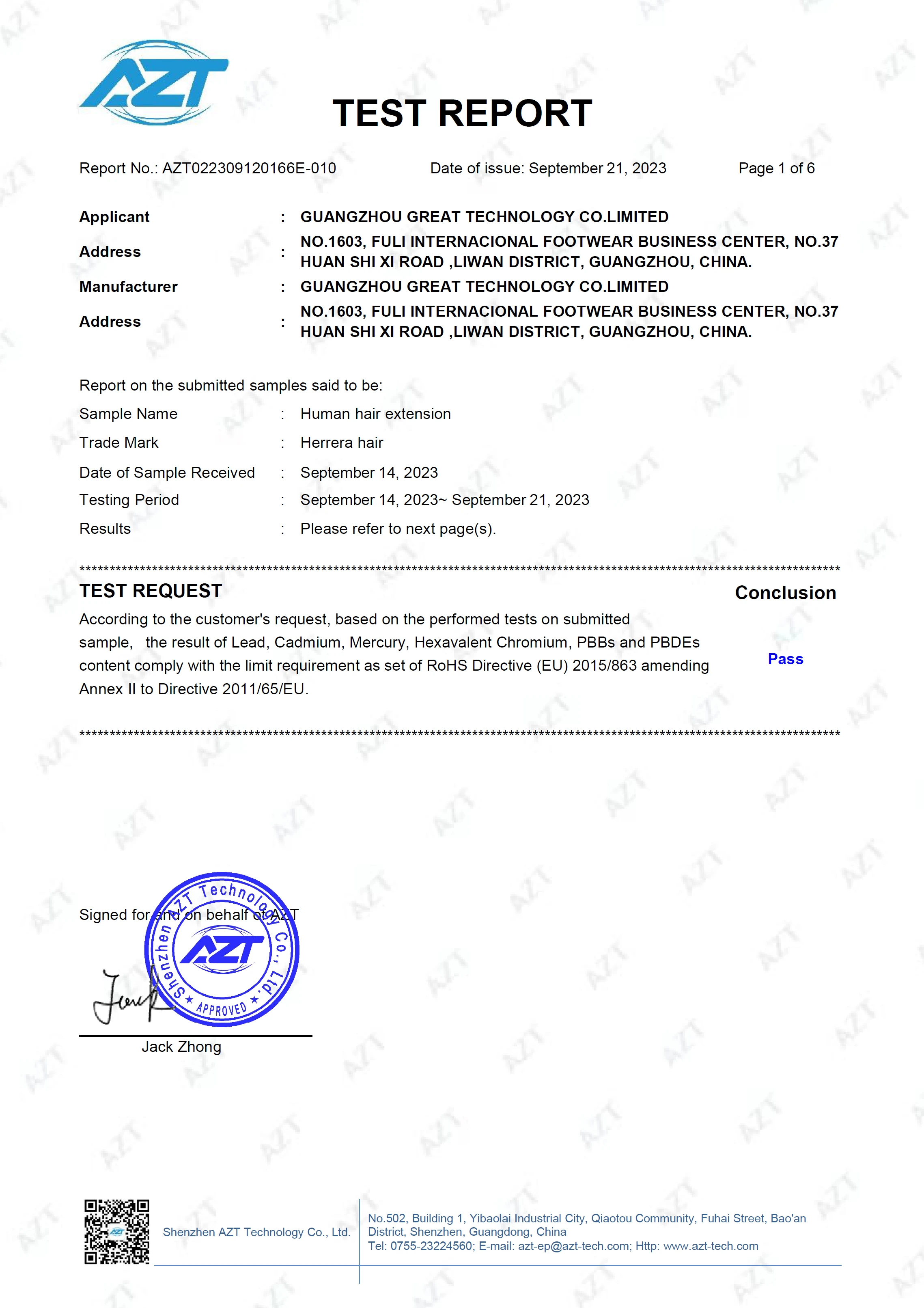 RoHS Inspection Report
