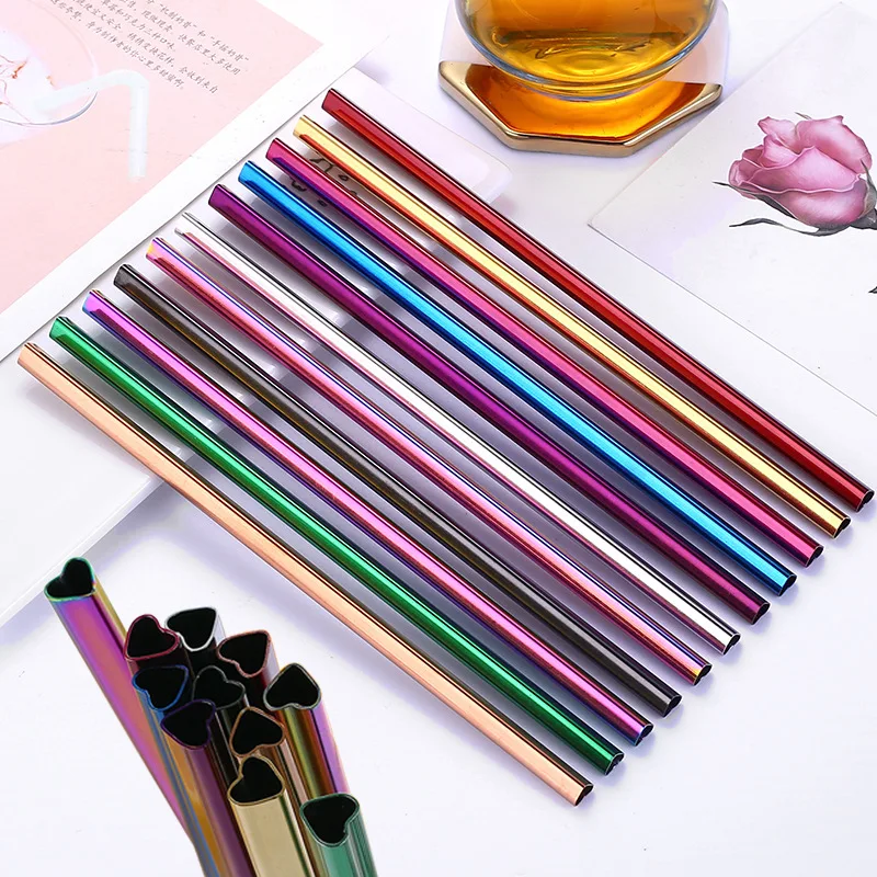 

New 304 creative stainless steel heart-shaped straws 215mm color drinking straws, 11 colors