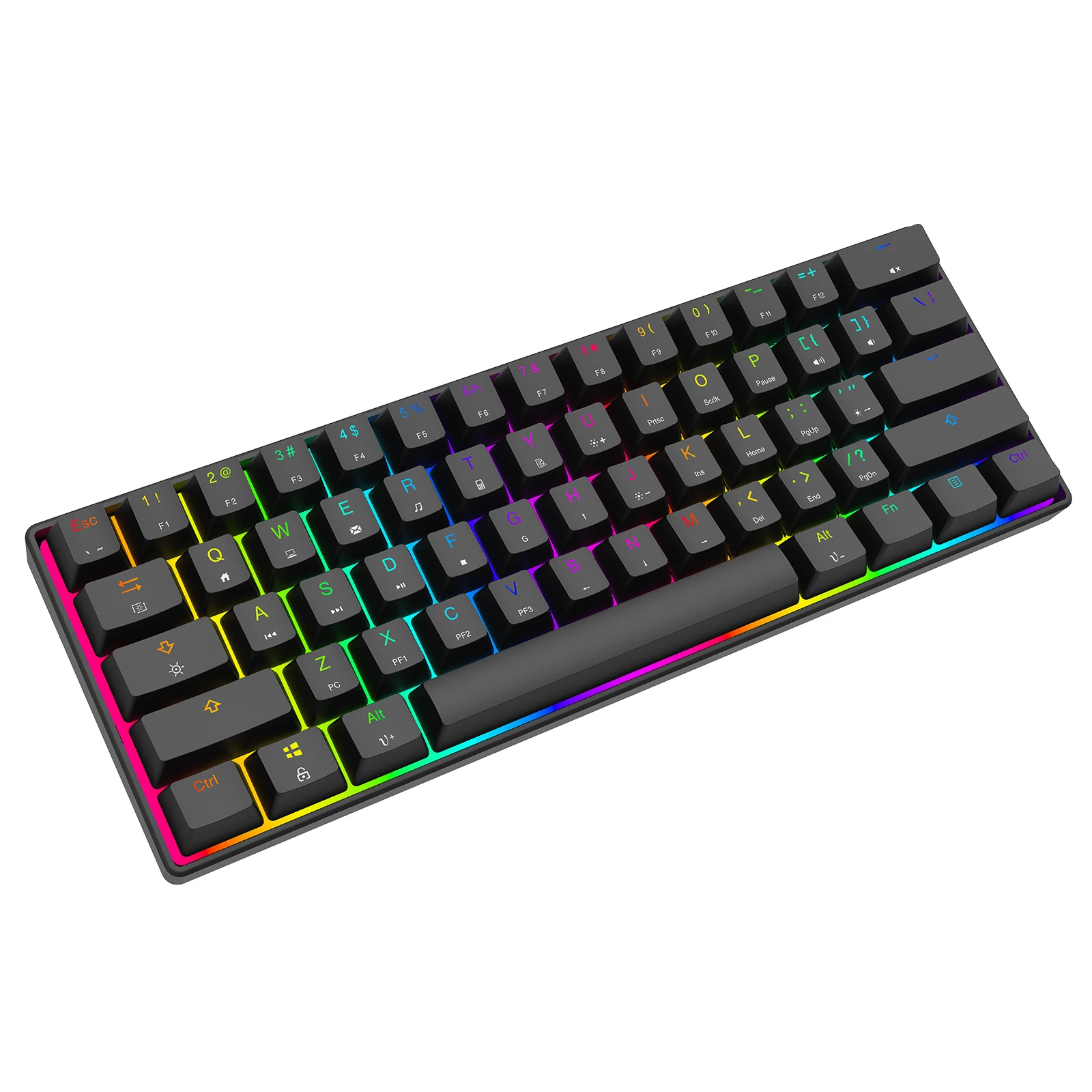 

New Arrival MK21 black wired 61keys ergonomics type c slim rgb 60% gaming mechanical keyboard, Black white