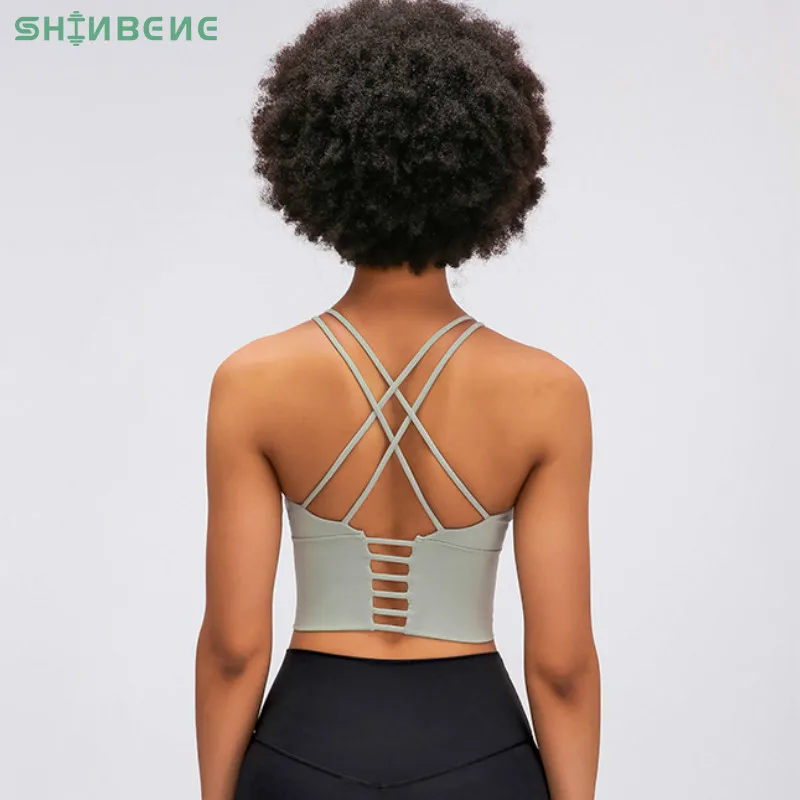 

SHINBENE UPATED 2.0 Gym Running Crop Tops Women Soft Nylon Fitness Yoga Sport Bras Tops Anti-sweat Padded Workout Brassiere