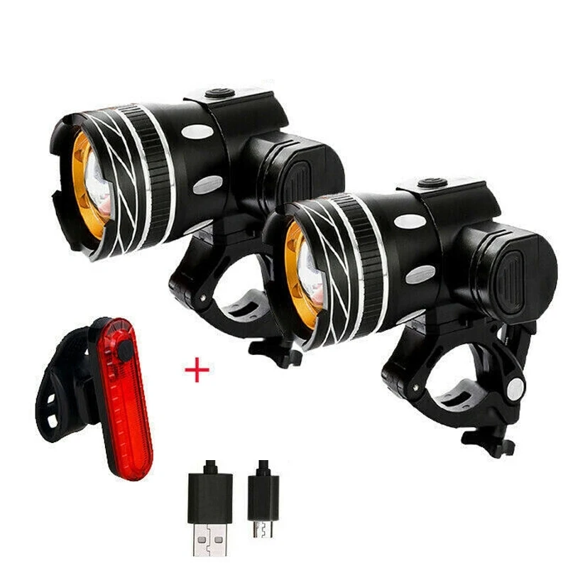 

Door to Door Shipping 7602 LED USB Charging Telescopic Zoom Bicycle Front Light, Specification: 2 Headlight + 056 Taillight