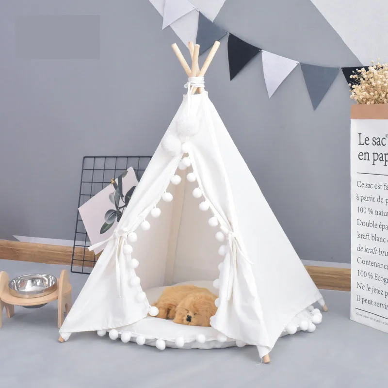 

Cute dog outside tent Pet Dog House Kennels Washable Tent Puppy Cat Indoor Outdoor Portable Teepee Mat 2 Styles