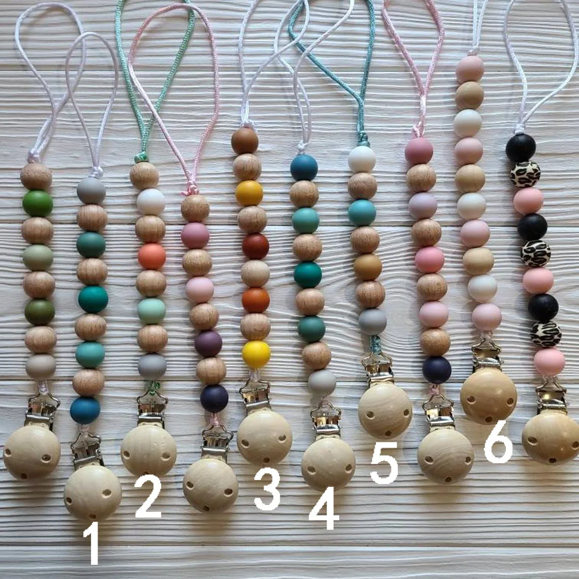 

Wood Silicone Beads Toddler Baby Teething Three Hole Soother Clips