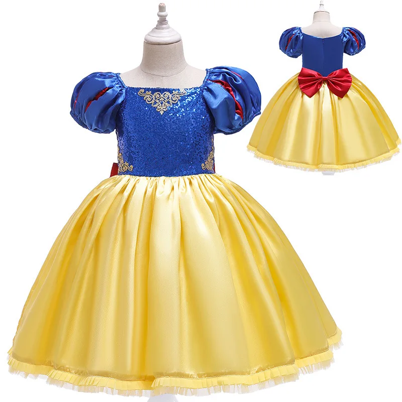

2021 Elsa Anna Dress Snow White Mermaid Ariel Casual Dresses Bow Girls Costume, Customized color