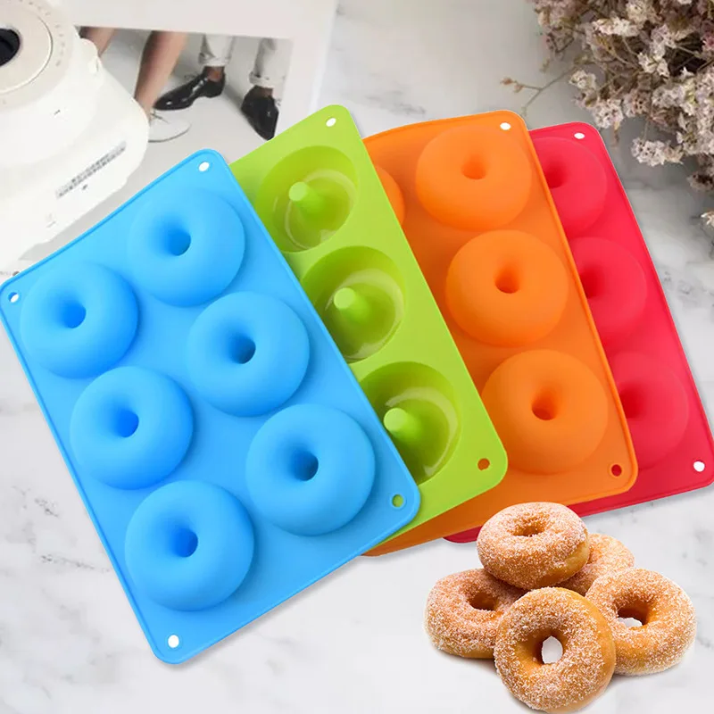 

6 Silicone Donut Mold Non-Stick Donut Baking Pan Decoration Tools Baking Tray Biscuit Bagels Muffins Maker, Custom color