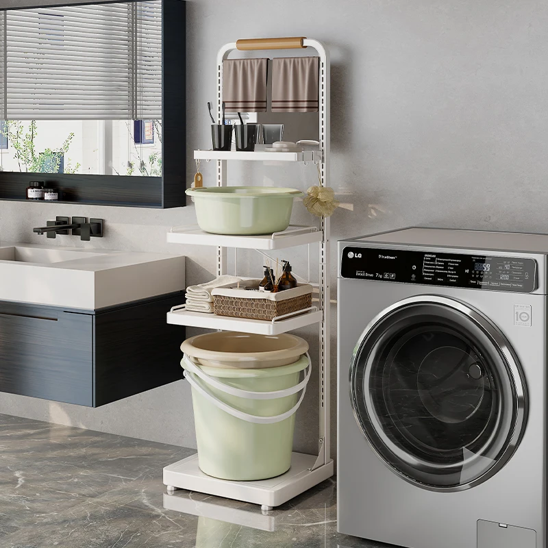4 Tier Metal Tower Rack Bathroom Storage Shelves with Mirror Standing Adjustable Caddy Home Toilet Storing Soaps Towel Organizer