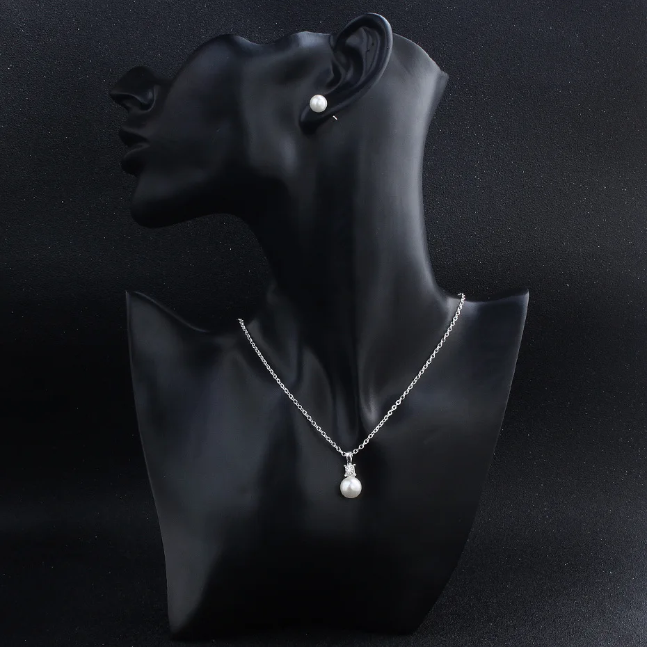 

Elegant Zircon Pearl Pendant Necklace Pearl Stud Earrings Set Ladies Wedding Jewelry Set (SK1177), As picture