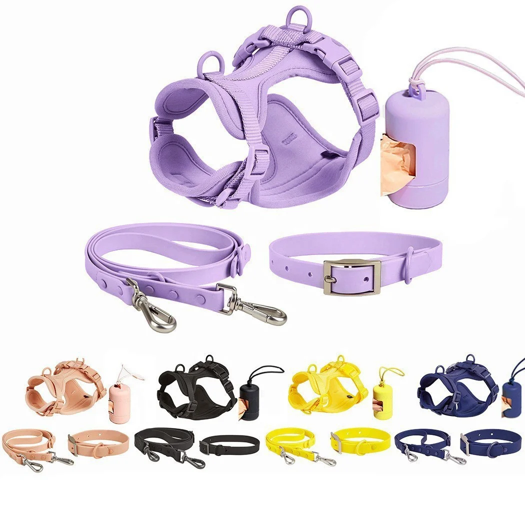 

Multiple Color Pet Accessories Dog Harness Leash Collar for Dogs Outdoor Adjustable Solid Color Dog Harness And Leashes Set