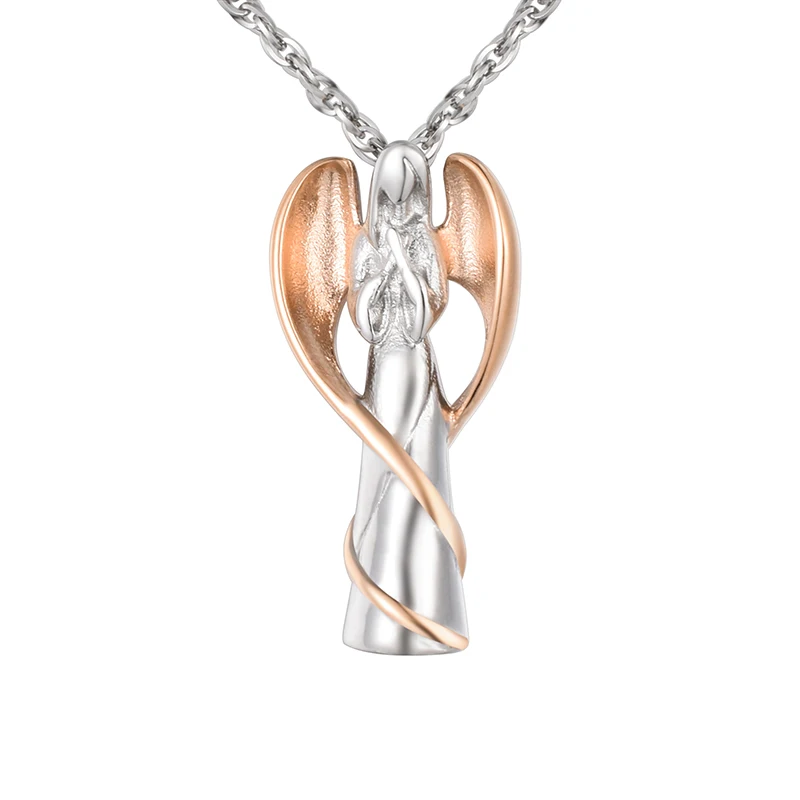 

Cremation Jewelry Urn Pendant Guardian Angel Ashes Necklace, Silver+rose gold