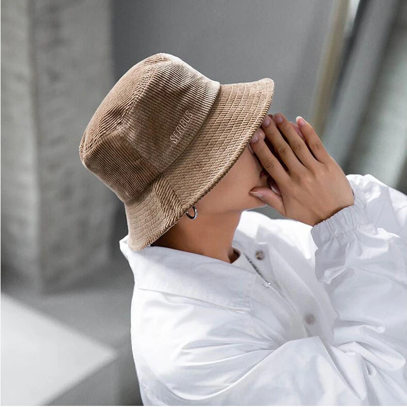 流行的高品质休闲纯色黑色男士水桶帽