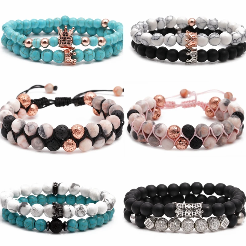 2022 Diy Bracelet Charms Jewelry New Designer Women Mens Crystal Crown Beads Adjustable Bracelets Set