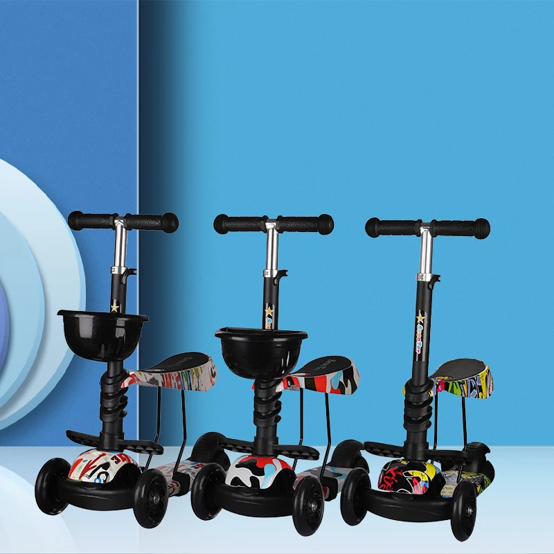 

New design watermark three-in-one scooter wholesale reasonable price push kick three-wheeled flashing children's scooter