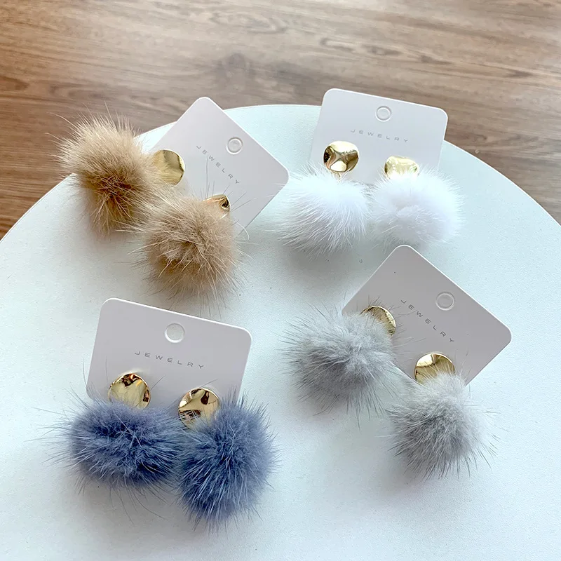 

2021 Cute Colorful Metal Mink Fur Ball Fashion jewelry Earrings