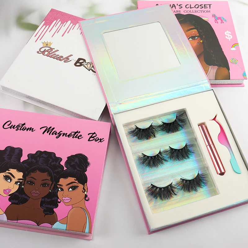 

custom eyelash box packaging eyelash packaging with mirror lashbook 16 pair candy lashbox packaging, Natural black