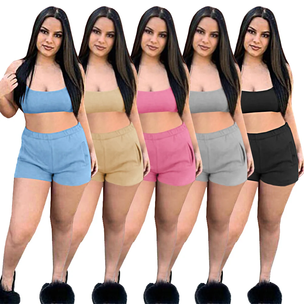 

Wholesale Backless Women Gym Outfits Short Pants Two Piece Set Biker Shorts Woman Sexy Summer Fashion Sportswear