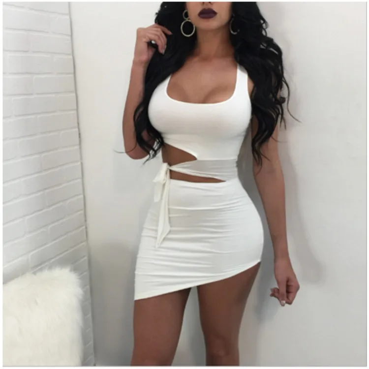 

2021 Stylish Women'S Mini Dresses Pleated Skirt Solid Color Hollow Out Bodycon Sexy Summer Short Bandage Maxi Dress