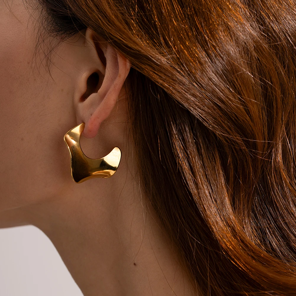 

Wave Unique C-shaped 18k Gold plated Stainless Steel Waterproof Flowing Earrings For Women
