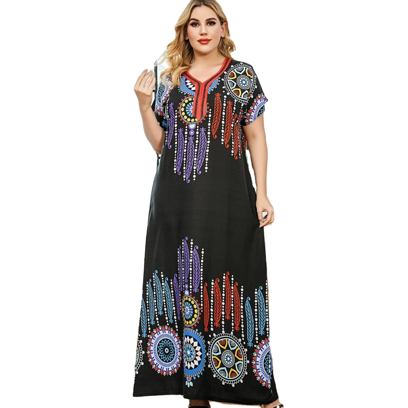 

short sleeve women summer dress floral printed maxi dress, As picture
