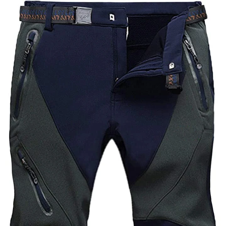 

Men's winter fleece lined soft shell pants outdoor windproof hiking camping skiing ski pants zipper pocket, Black, green, khaki