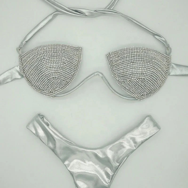 

Diamond Sexy Women Bikini Set Trendy Swimsuit Swimwear, S-ilver/golden