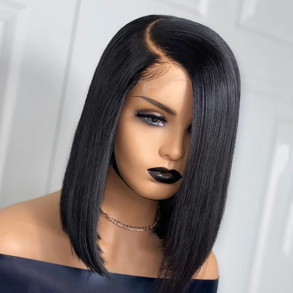 

2021 New Style Short BOB Wig Brazilian Virgin Human Hair Lace Front Wig,Silky Straight Lace Frontal BOB for Black Women