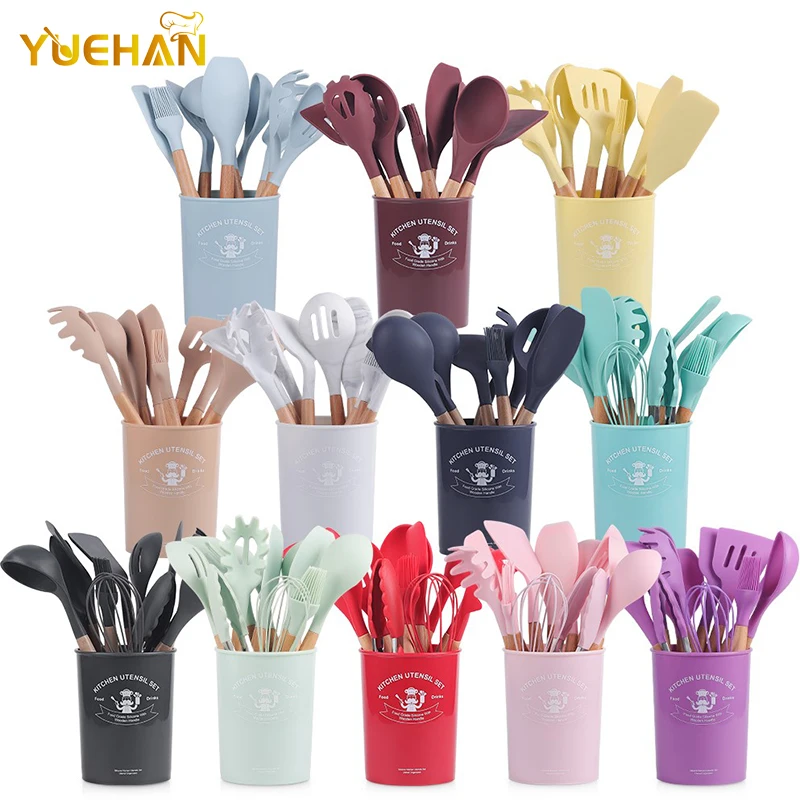 Nonstick 12 Pcs Non Stick Food Grade Material Set Kitchen  Silicone  Utensils Support for Spoon and Utensils Sets