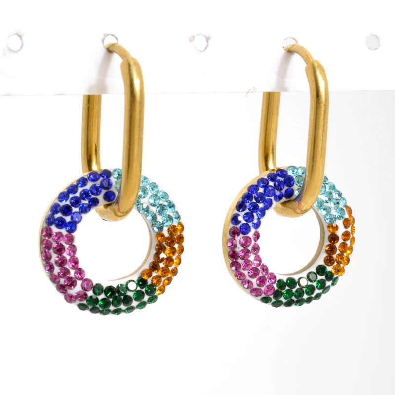 

Fashion wholesale luxury designer jewelry 18k gold plated colours zircon stainless steel earrings for women party