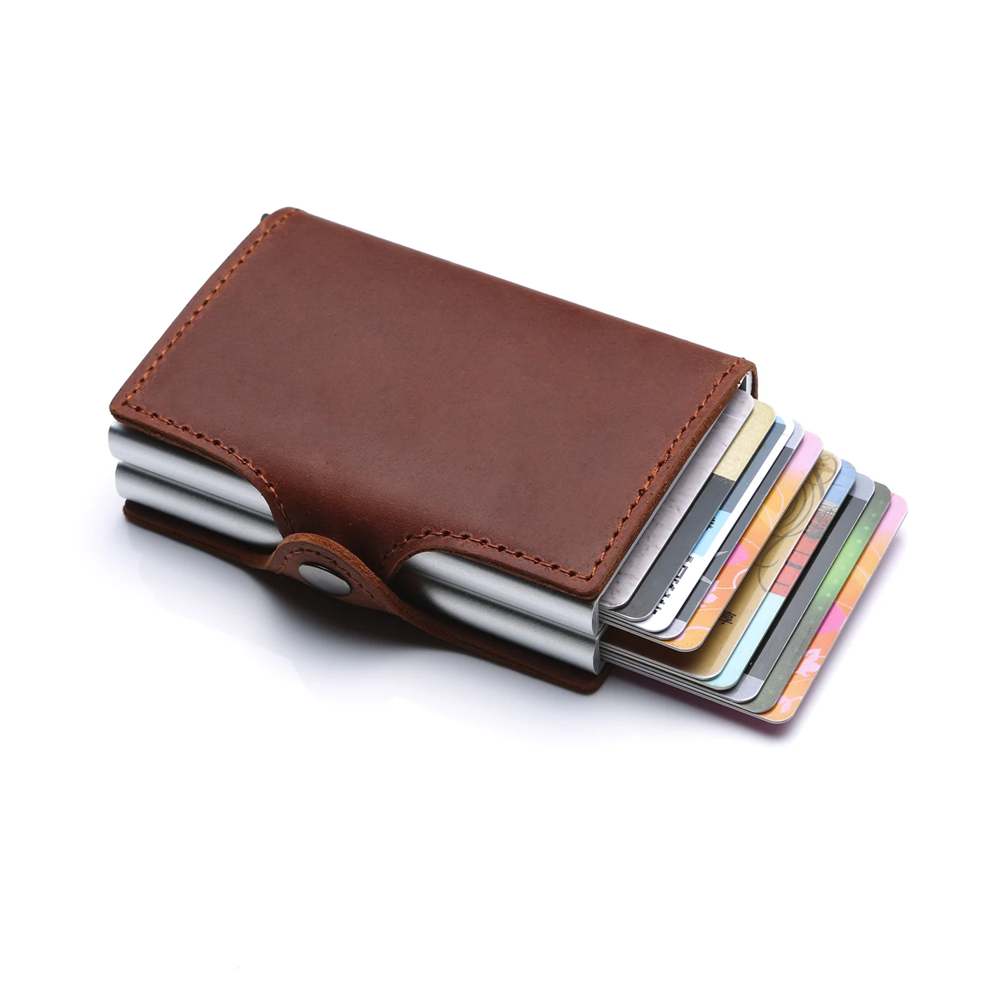 

2020 Hot Sale RFID Blocking Men Genuine Leather Double Aluminum Case Credit Card Holder Wallet Best for Promotion Birthday Gift, Customized color