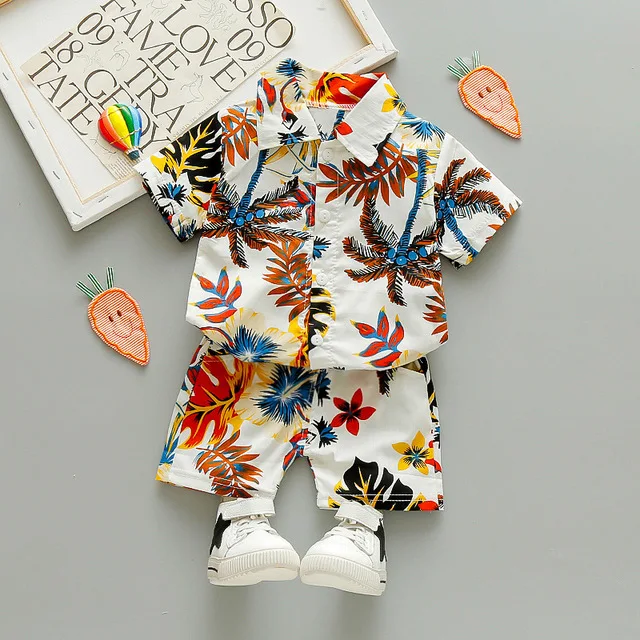 Bébé Garçons tenue d'été nouveau-né Enfants Coton ange impression Hawaïen Combinaison