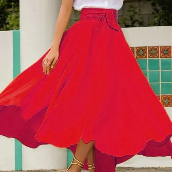 

New Europe and America Solid Color Bow Belt Big Hem Hot Sell Dress Long ladies fashion bohemian high waist skirt