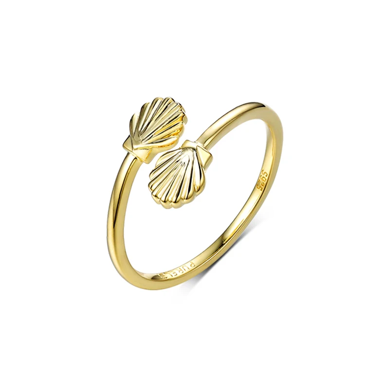 

gold plated 925 sterling silver ocean shell adjustable ring ocean jewelry