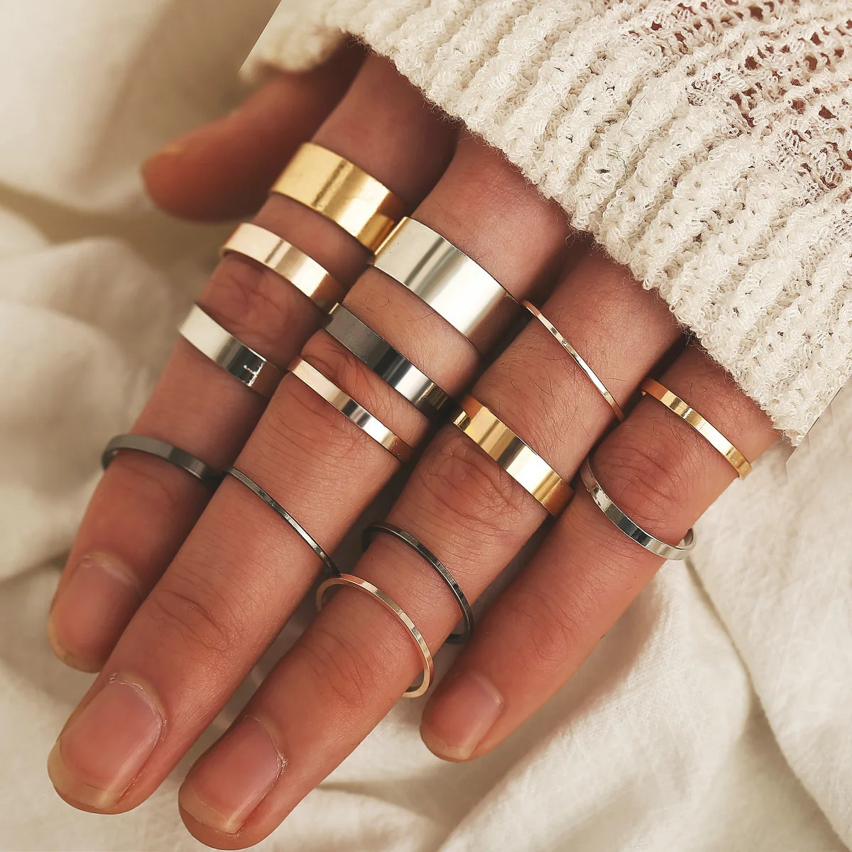 

14 Pcs/set gold adjustable finger rings set engagement rings for all fingers