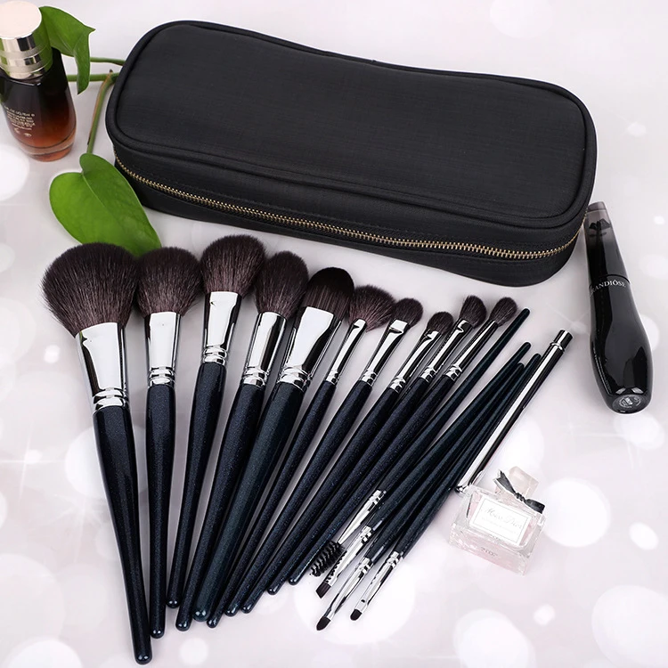 

15Pcs goat hair makeup brushes set for animal hair makeup tools, Black