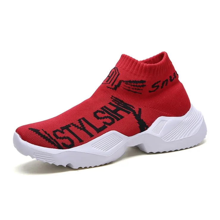 

Summer breathable casual shoes black high neck knitted woven men sock sneakers