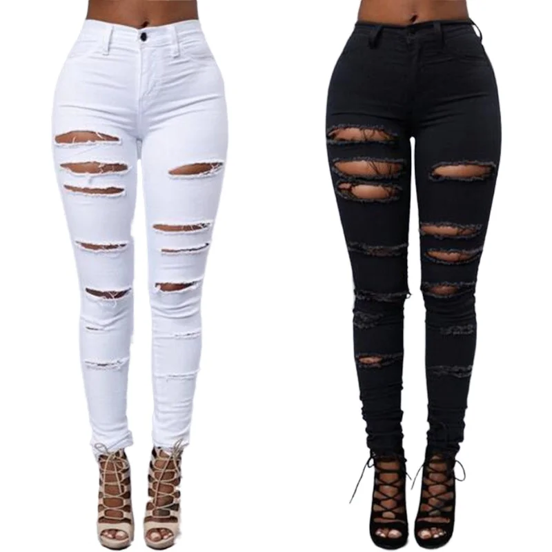 

Wholesale Fashion Personality High Waisted Women Denim Jeans Comfortable Stretch Pants Female Elastic Ripped Trousers Jeans