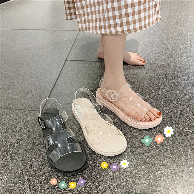 

Fashion personality student simple transparent girl summer flat beach shoes jelly shoes sandals and slippers, As the pictures show