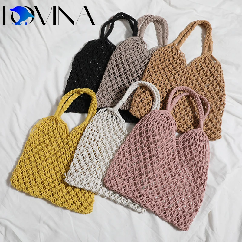 

Multicolor Macrame Crochet Lady Hand Bags Bohemian Woven Beach Tote Bags