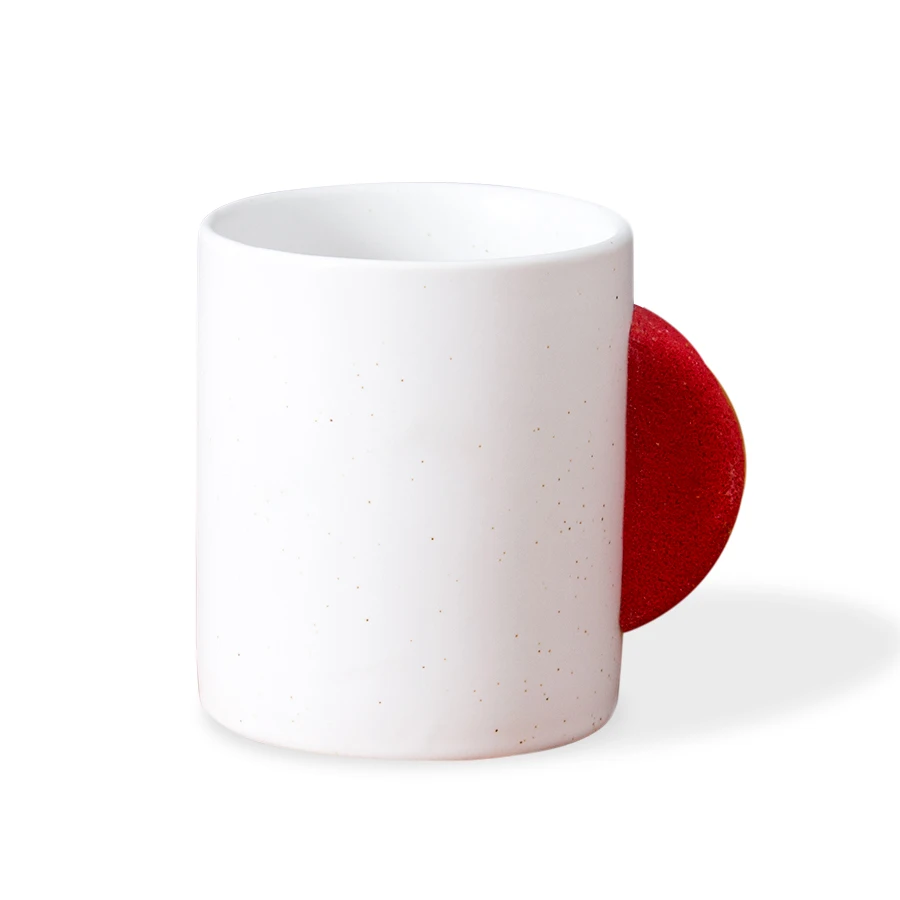 

Custom wholesale 11oz white ceramic coffee travel mug with resin climbing handle porcelain mug rock climbing cup, White/custom color