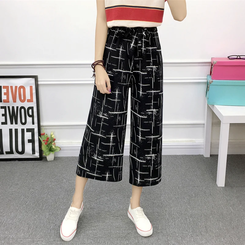 

2021 Breathable Solid Color Womens Long Ladies High Waisted Lace-up Women Wide Leg Pants, Multicolor