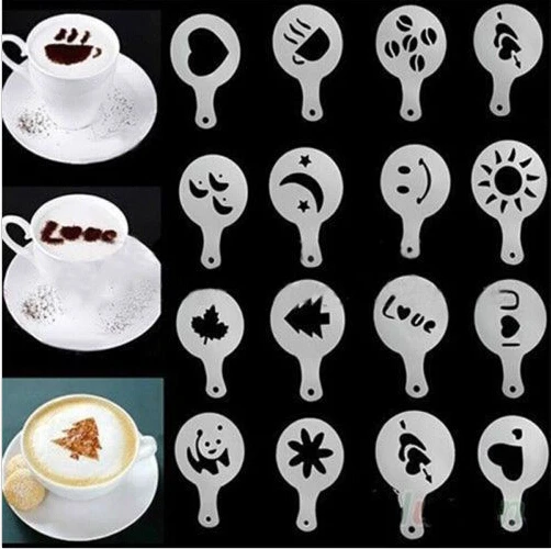 

Z458 16Pcs/Set Coffee Printing Stencil Fancy Milk Cupcake Template DIY Spray Mold Cake Coffee Decoration Mold