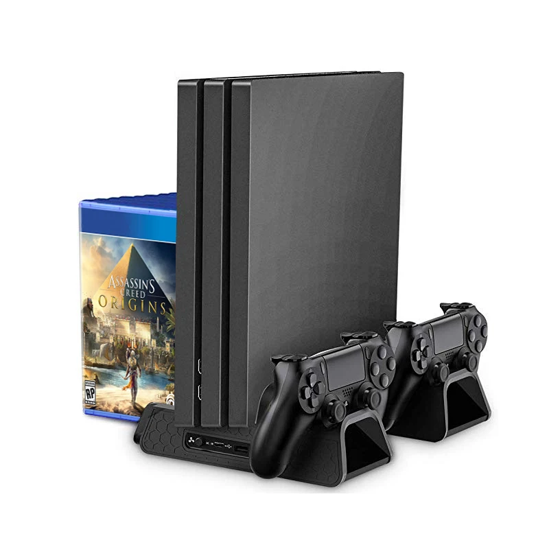 

Game Console Vertical Stand with Cooling Fan, Controller Charger Dock and Game Storage Slots for Playstation 4 PS4 Slim Pro
