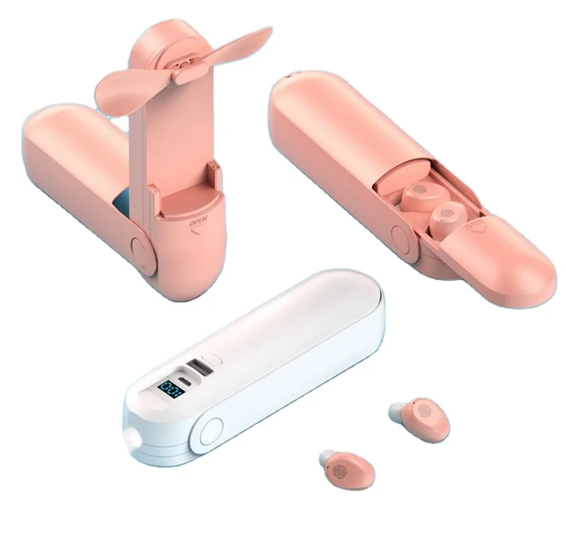 

Wireless headset girls cute sports Multifunctional handheld fan lighting charging touch mini TWS5.0 in-ear wireless headset