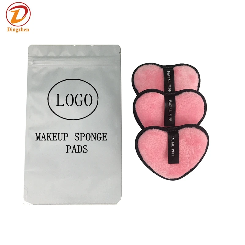 

Private Label Microfiber Heart Shaped Makeup Remover Puff Reusable Face Washing Cloth Sponge Pads Remover Makeup