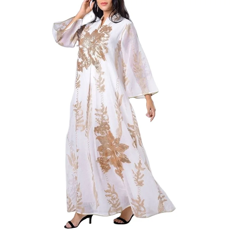 

CX106 Sequins Embroidered Abaya Dress For Women Moroccan Kaftan Turkey Arabic Jalabiya White Islamic Clothing, Photo shown